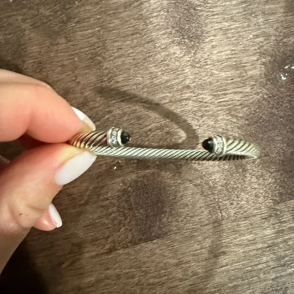David Yurman Cable Bracelet Sterling Silver with Black Onyx and Diamonds, 4mm - Picture 2 of 5